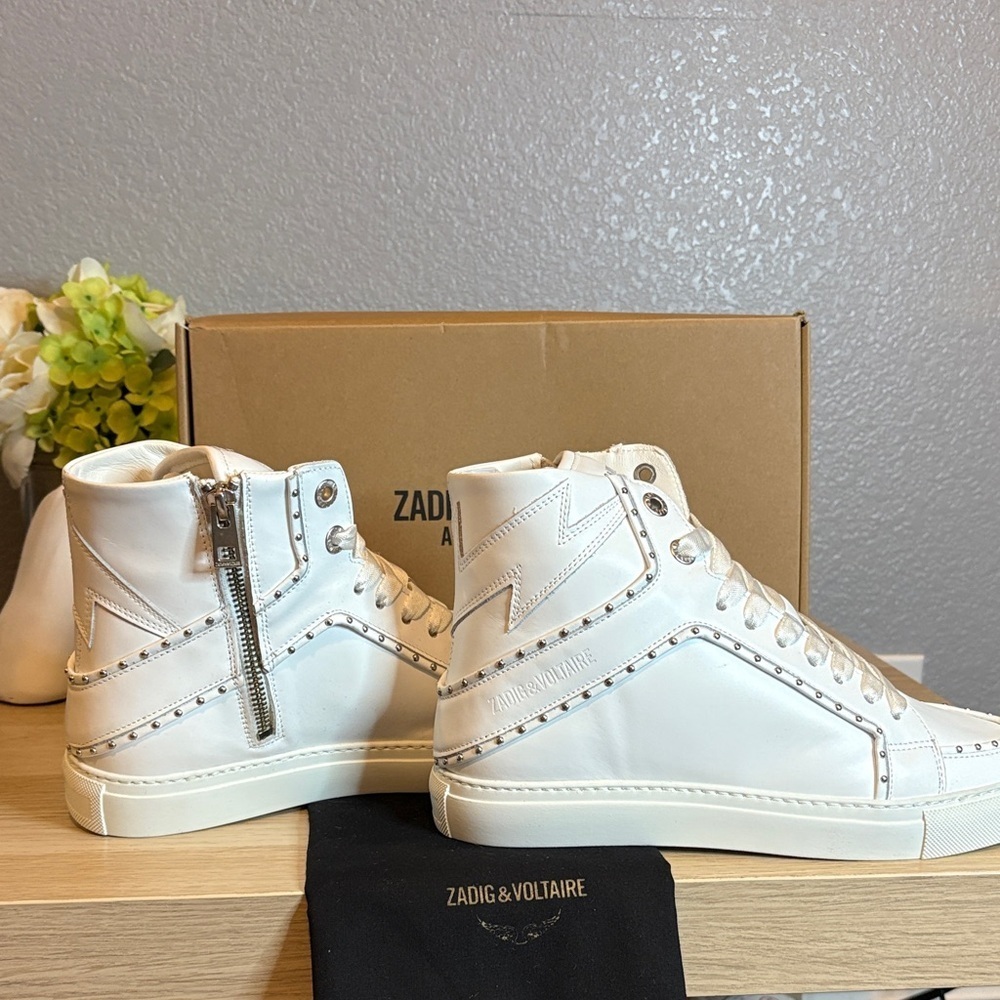 Zadig & Voltaire White Studded Leather High-Tops- 8